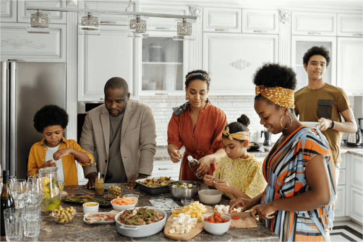 All generations of the family gather around the table